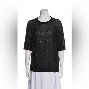 NEW Brunello Cucinelli Gray Black Sequin SS Top T-Shirt Evening Sweater Size S